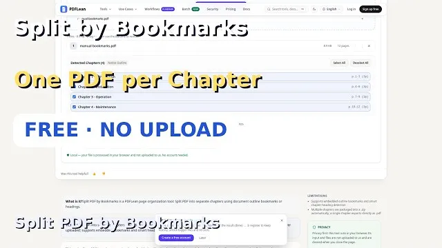 Video thumbnail: Split PDF by Bookmarks Automatically — Free Online Tool