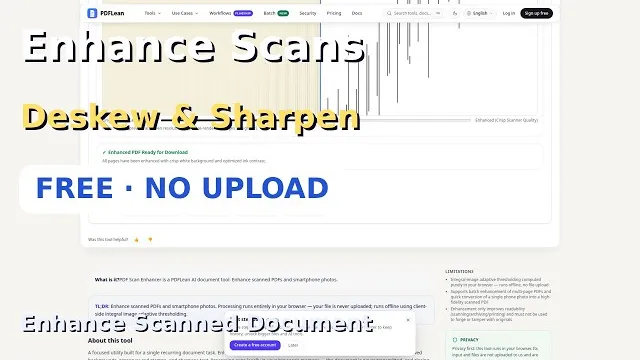 Video thumbnail: Enhance Scanned Documents — Deskew, Clean Up, Sharpen Free