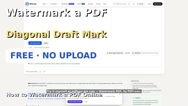 Video thumbnail: How to Watermark a PDF Online — Free, No Upload