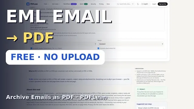 Video thumbnail: Convert EML Emails to PDF for Archiving — Free Online
