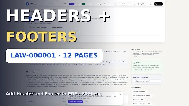 Video thumbnail: Add Headers and Footers to a PDF Online — Free