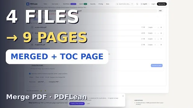 Video thumbnail: How to Merge PDF Files Online for Free — No Upload, No Sign-Up