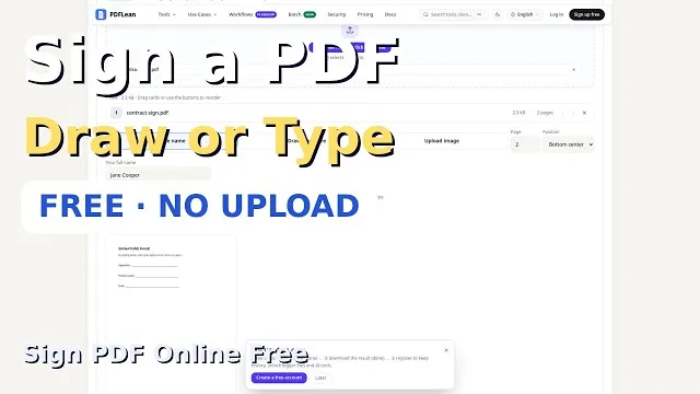Video thumbnail: Sign a PDF Online Free — Draw, Type or Stamp Your Signature