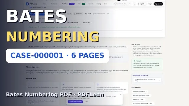 Video thumbnail: Bates Numbering for PDFs — Add Bates Stamps Online Free