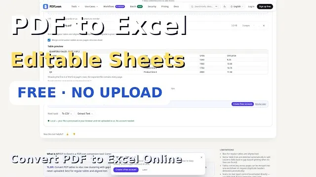 Video thumbnail: Convert PDF to Excel Online — Free, No Upload