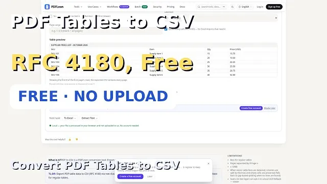 Video thumbnail: Convert PDF Tables to CSV Online — Free