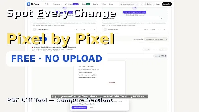 Video thumbnail: PDF Diff Tool — Visually Compare Two PDF Versions Free