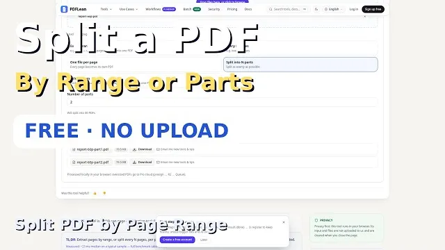Video thumbnail: How to Split a PDF by Page Range — Free Online, No Upload
