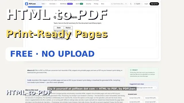 Video thumbnail: Convert HTML to PDF Online — Free, Pixel-Perfect